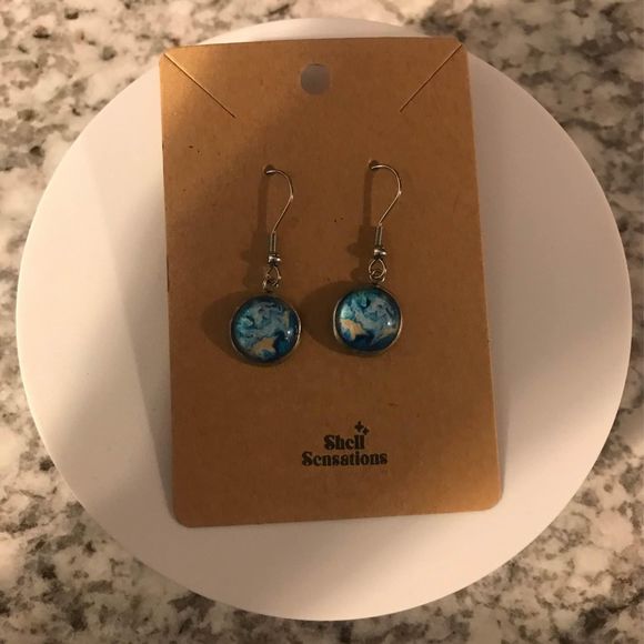 Blue handmade dangle earrings - Picture 2 of 2